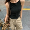 一字領修身坑條彈力吊帶一體固定杯背心