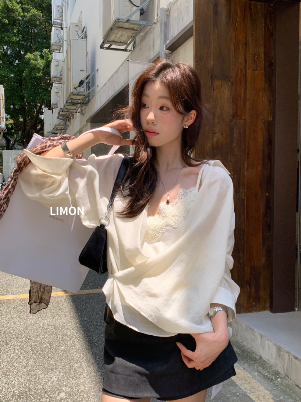 秋上新！現貨+預購 佛羅倫薩紐結設計感小衫+蕾絲吊帶兩件套套裝