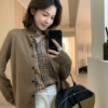 預購✔️秋上新 老錢感真兩件拼接立領針織開衫