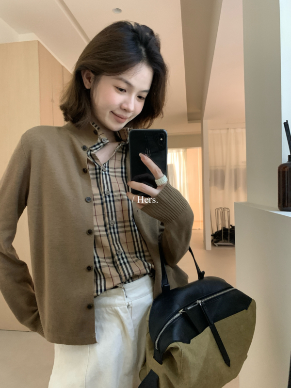 預購✔️秋上新 老錢感真兩件拼接立領針織開衫