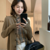 預購✔️秋上新 老錢感真兩件拼接立領針織開衫