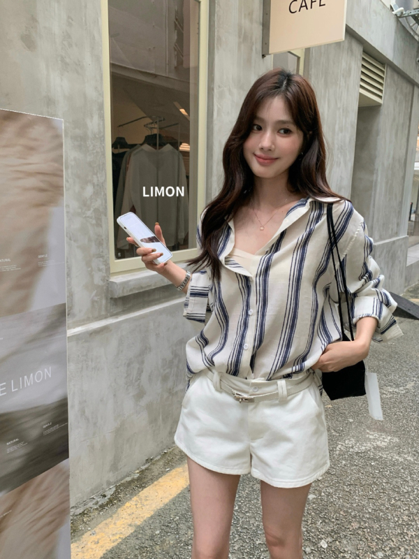 秋上新！預購 輕氧鬆弛感條紋襯衫(含45%棉料)